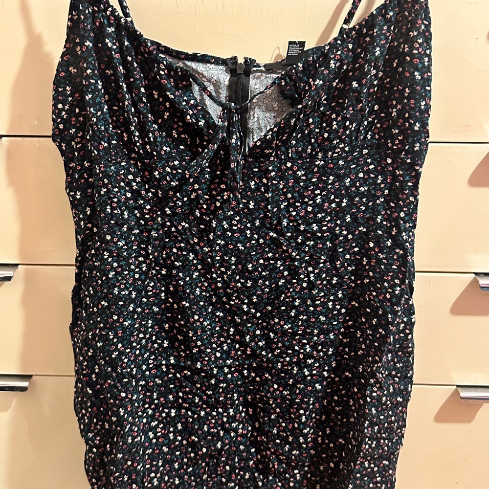 Forever 21 Black Ruched Tie Front Mini Dress